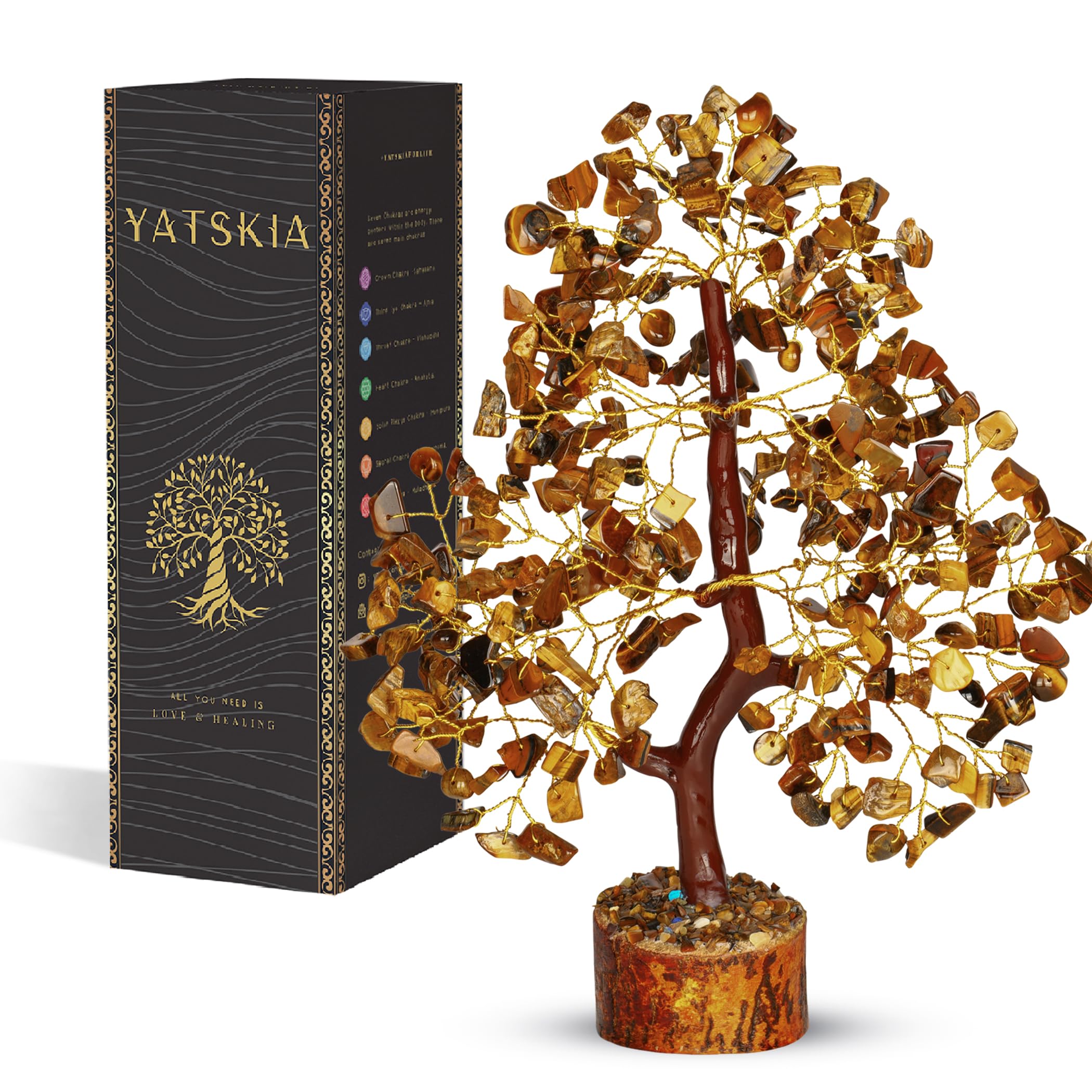 YATSKIA Tiger Eye Crystal - Tree of Life, Healing Crystals, Crystals and Gemstones, Crystal Bonsai Tree, Crystal Tree for Positive Energy, Home Decor