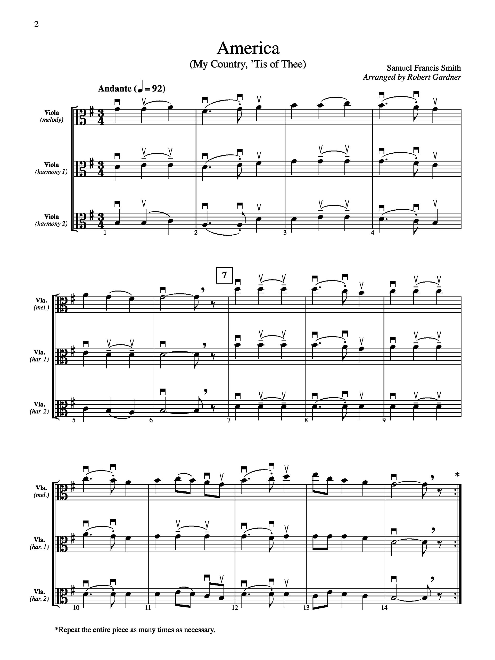American Patriotic Tunes for String Ensemble: Viola