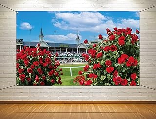 Nepnuser Kentucky Derby Photo Booth Backdrop Churchill Downs Horse Racing Party Decoration Run for The Roses Indoor Outdoor Wall Decor (5.9×3.6ft)
