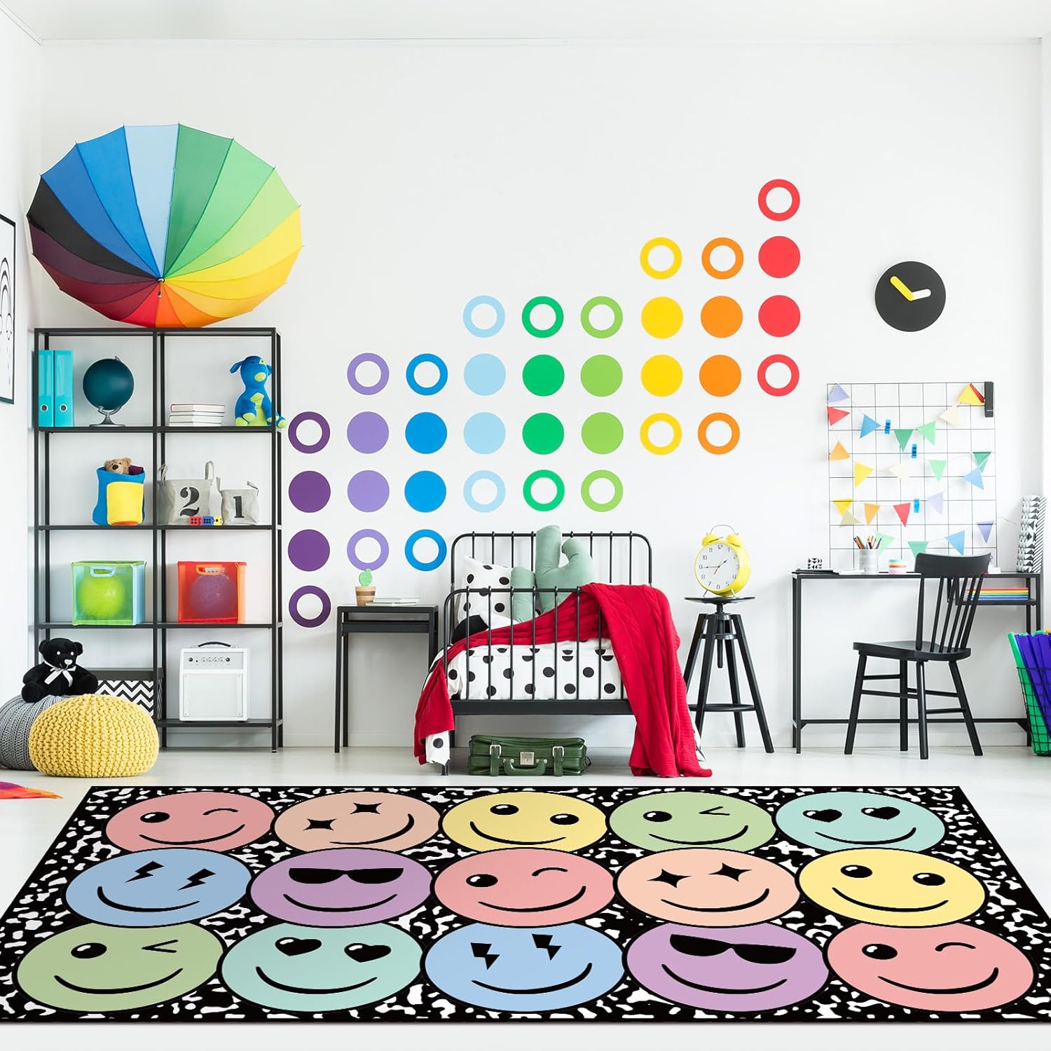Nuanchu 1 Pack Large Pastel Face Classroom Area Rug 12.1' X6. 5' Composition Base Smile Educational Area Rug Colorful Classroom Decor Pastel Play Carpet for Teaching and Playroom