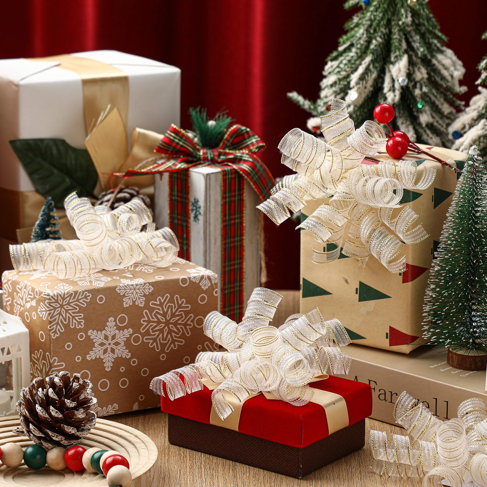 Xinnun 24 Pcs Bows for Gift Wrapping, 6 Inch Christmas Curly Burst Bow Self Adhesive Glitter Gift Bows for DIY Crafts Christmas Birthday Wedding Party Favors Decorations(Mixed Color)