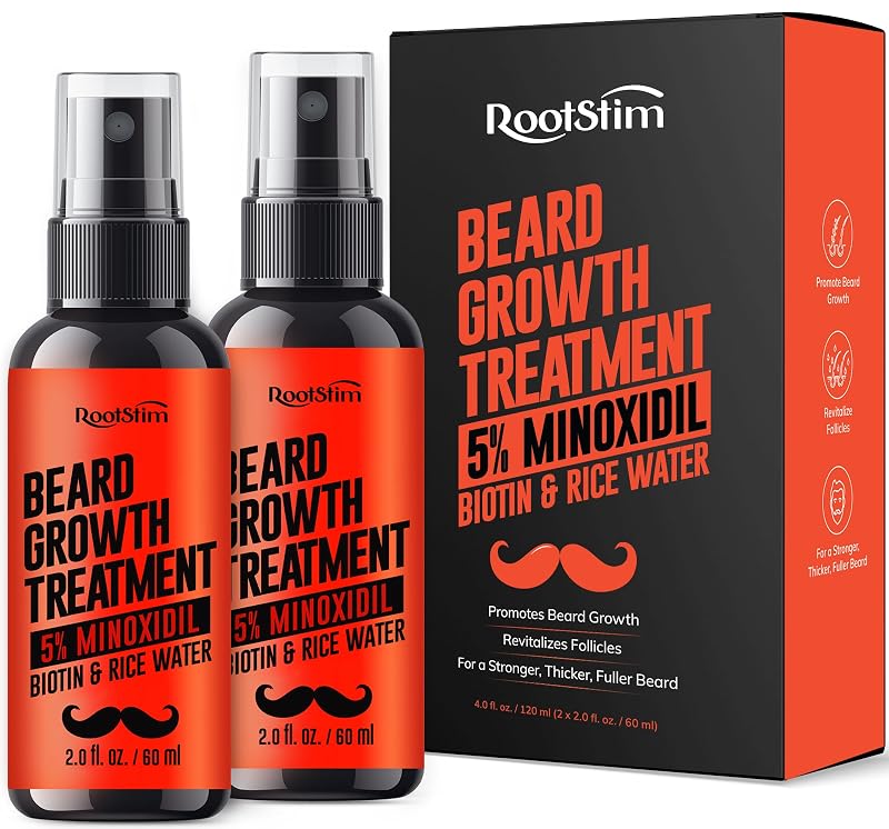 Sérum para barba RootStim com Minoxidil 5%, biotina e água de arroz, 2 frascos, 120 mL
