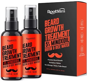 5% Minoxidil Beard Growth Serum for Men 2-Pack Minoxidil Hair Regrowth Spray with Biotin & Rice Water - Extra Strength Beard Oil for Faster Thicker er Beard Growth - 4.06 Fl Oz