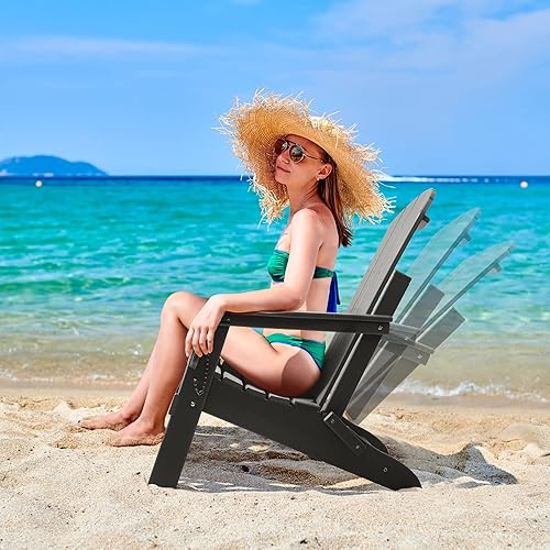 Miniatura 5 de FUNBERRY Silla Adirondack plegable ajustable con otomana retráctil, sillas para hogueras para todo tipo de clima con portavasos