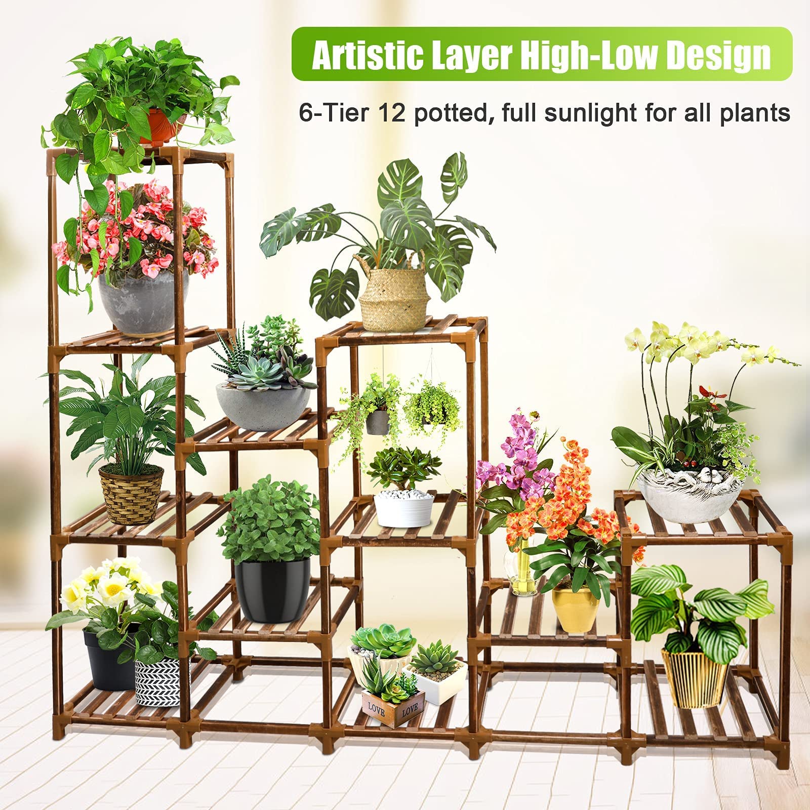 Samyoung Plant Stand Indoor Outdoor, Large12 Tier Tall Wood Plant