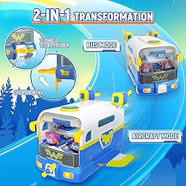 Super Wings Season 7 New Super Pets\' Mini BaseTransforming Playset from Bus to Aircraft, with Super Pet Jett & Dizzy, Role Play Toys for Kids, Gifts for Girls Boys Age 3+