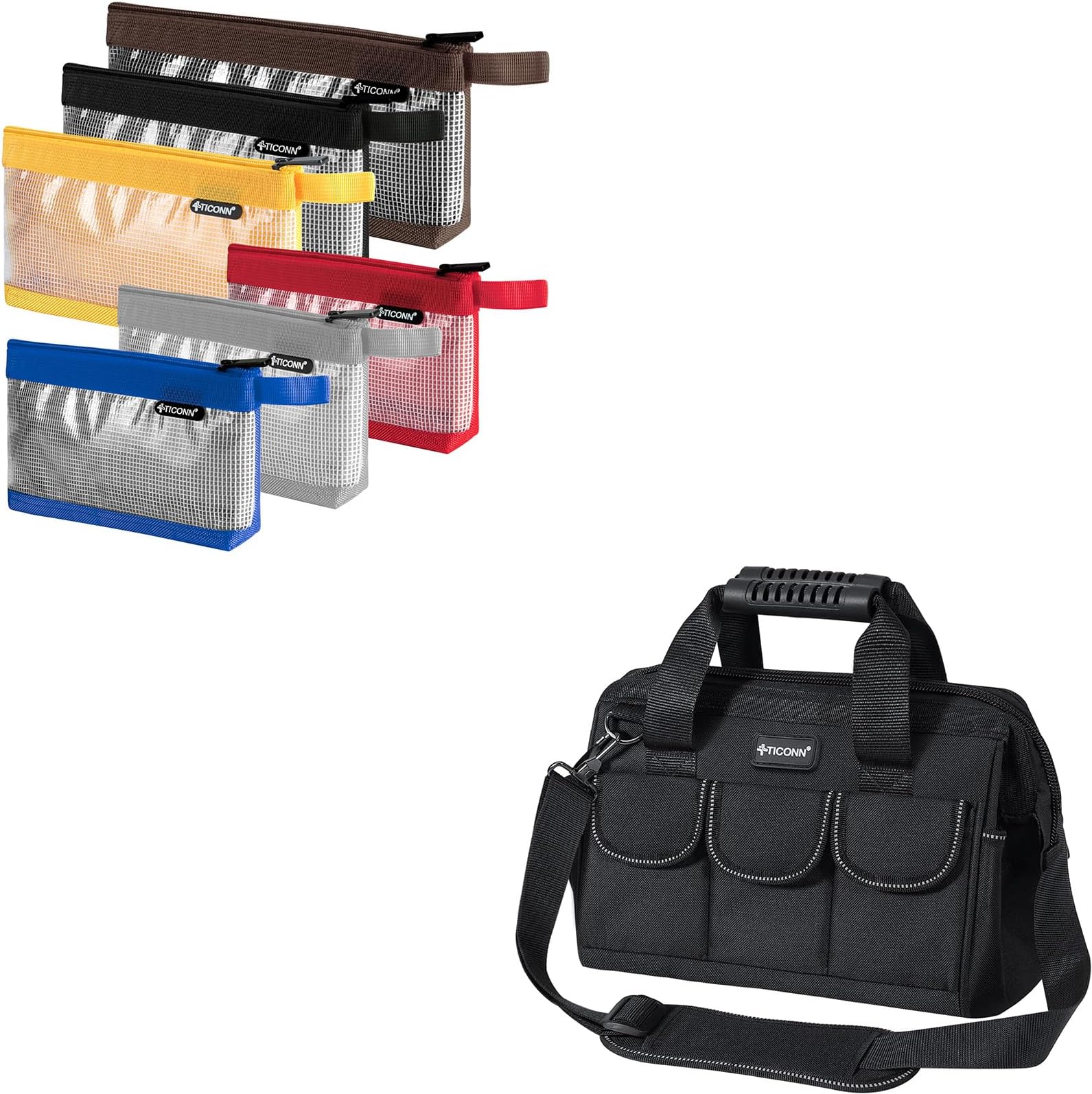 6 Pack Combo Tool Pouch + 12in Tool Bag with Waterproof Soft Bottom