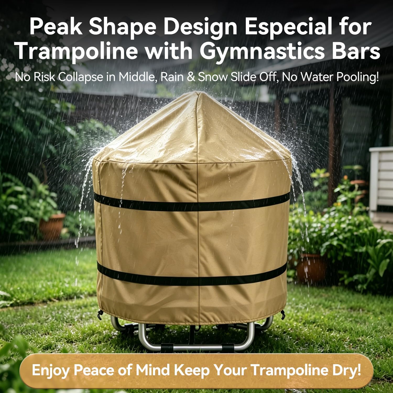 Trampoline Cover Top Shade for Mini 55" Round Kids Trampoline,Outdoor Waterproof Heavy Duty 600D Oxford with Two Straps Windproof for Small Kiddies Jumper with Bar