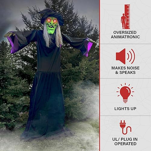 Miniatura 4 de Haunted Hill Farm Bruja parlante animatrónica de 15 pies con luces activadas por tacto y sonido, funciona con pilas, decoración de Halloween al aire