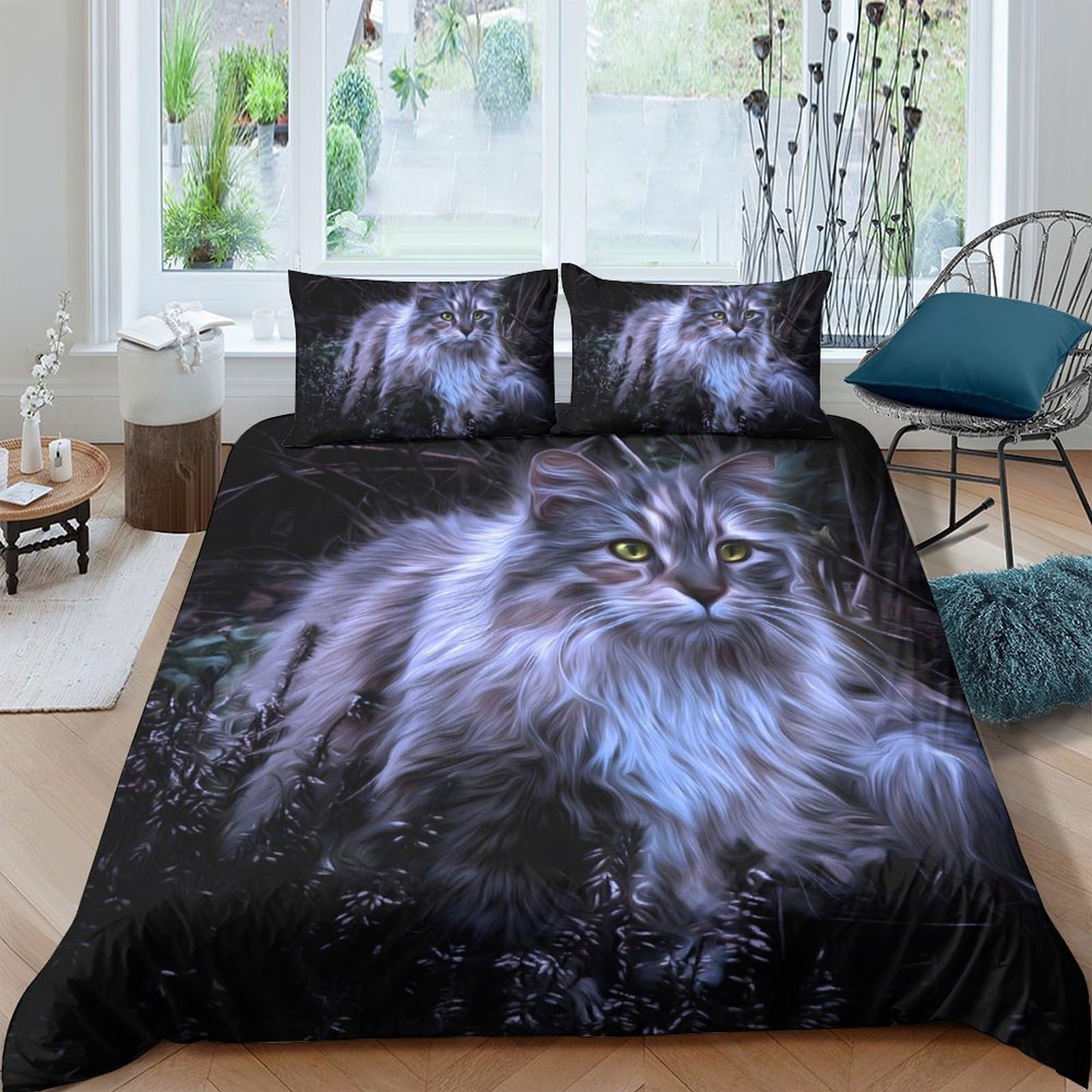 Ctjqhvkz Style-3 3D Printed Majestic Cat Fitted Sheet Microfiber Soft Black Cat Art Mattress Cover For Bedroom And Guest Room Decor Single（135X200cm）