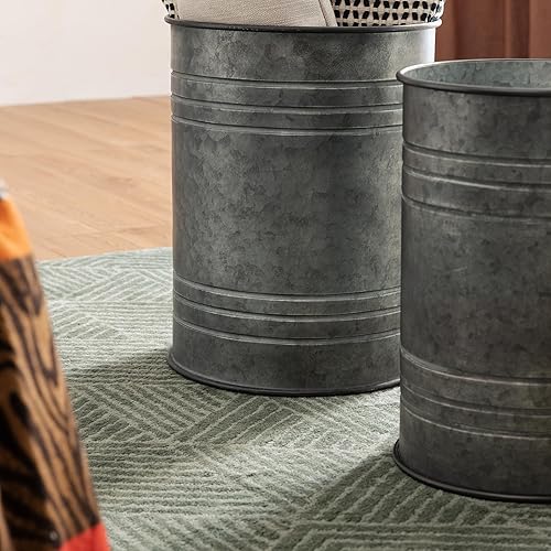 Miniatura 9 de Glitzhome - Taburete otomano con tapa redonda de madera (2 unidades), Metal, Rústico