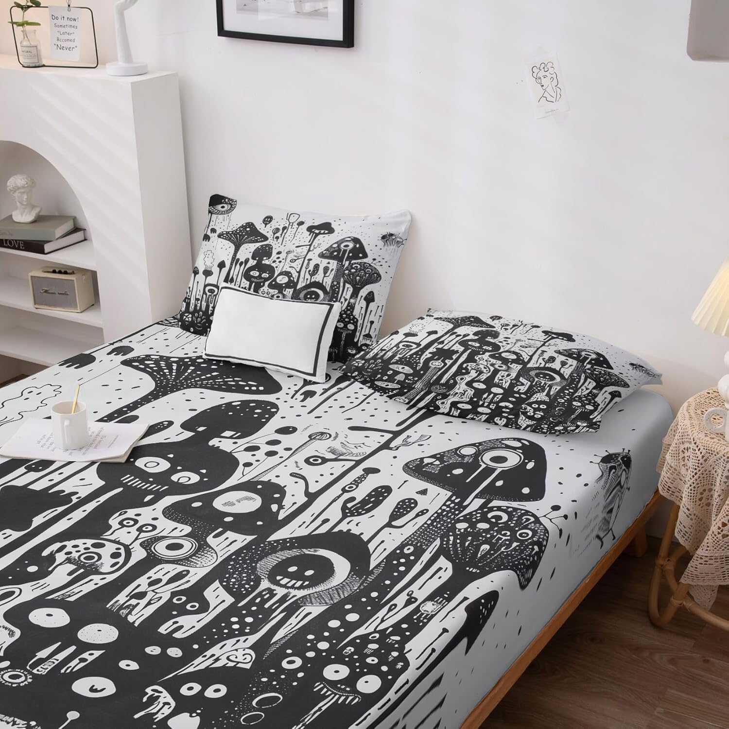 Full Size Sheets Set - Mushroom Bed Sheets & Bedroom Decor, Trippy Wild Fungus Sheet Set - Soft Breathable Microfiber Deep Pocket Patterned Bedding Sheets & Pillowcases