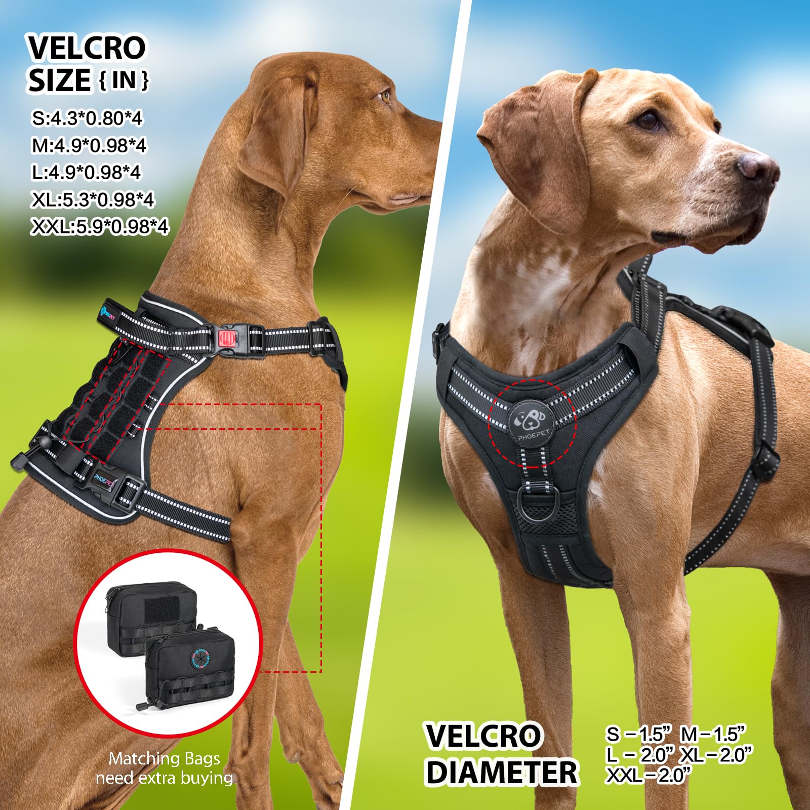 PHOEPET Taktisches Hundegeschirr – No-Pull, Mit MOLLE-System & Griff – Service-Weste Für Mittelgroße Hunde (Schwarz, M)