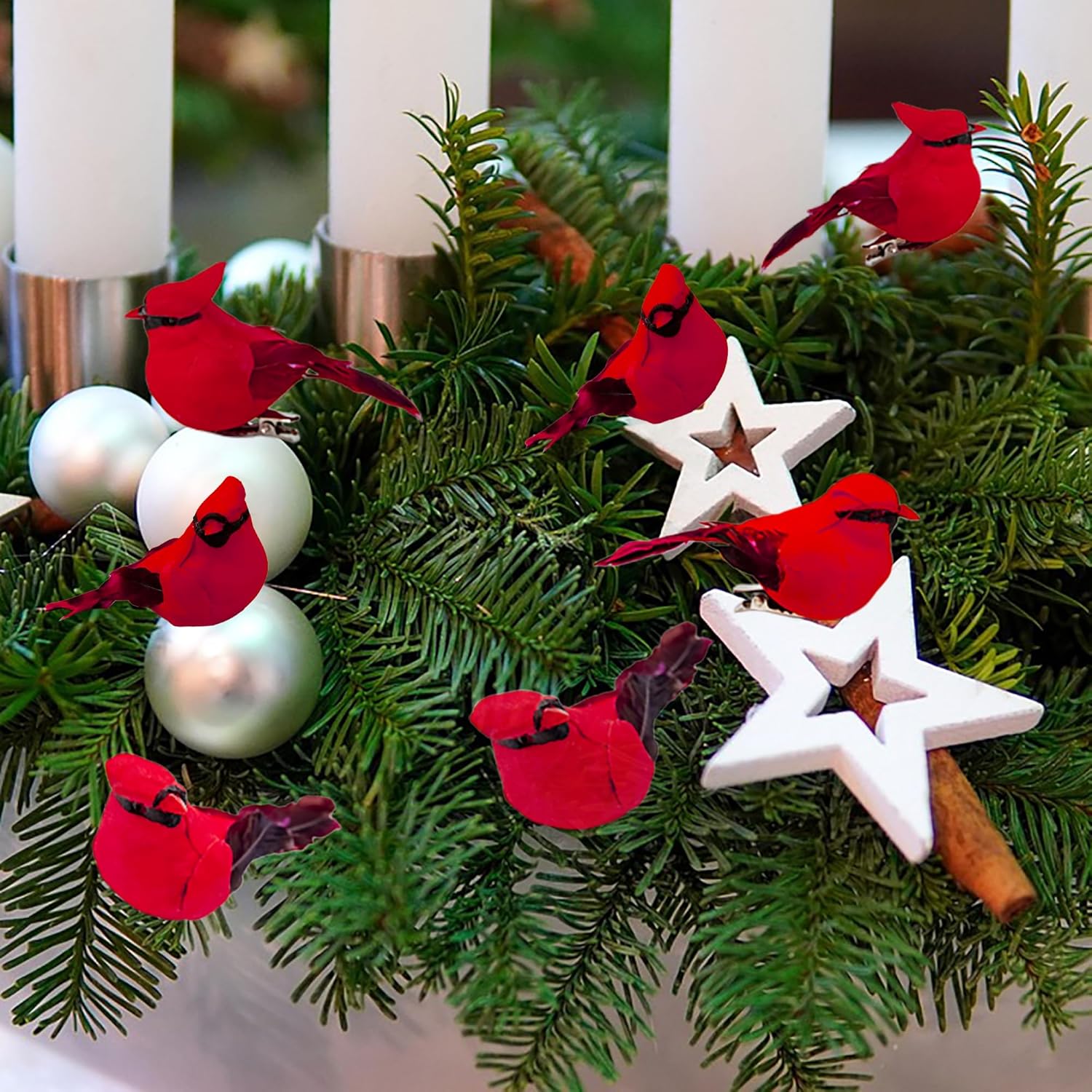 Cartanfill-Cardinal Clip On Christmas Tree Ornament Decorations, Set of 12, Red Feather Birds, 3 inches Long - Image 5