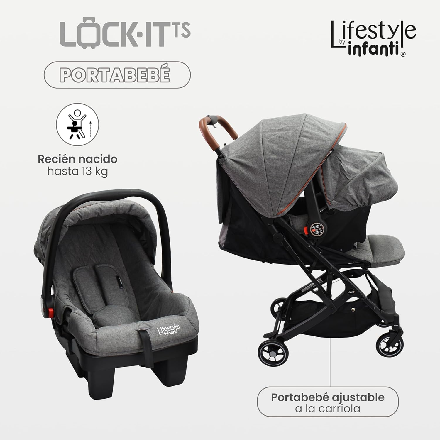 Infanti LOCK-IT infant car seat attached to the stroller frame, demonstrating its versatility as a travel system component.