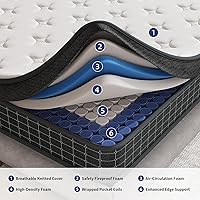 Vista 2 de Queen Mattress, 12 Inch Queen Size Mattresses in a Box, Individually Wrapped Pocket Coils for Isolate Motion,Pressure Relief, CertiPUR-US Certified