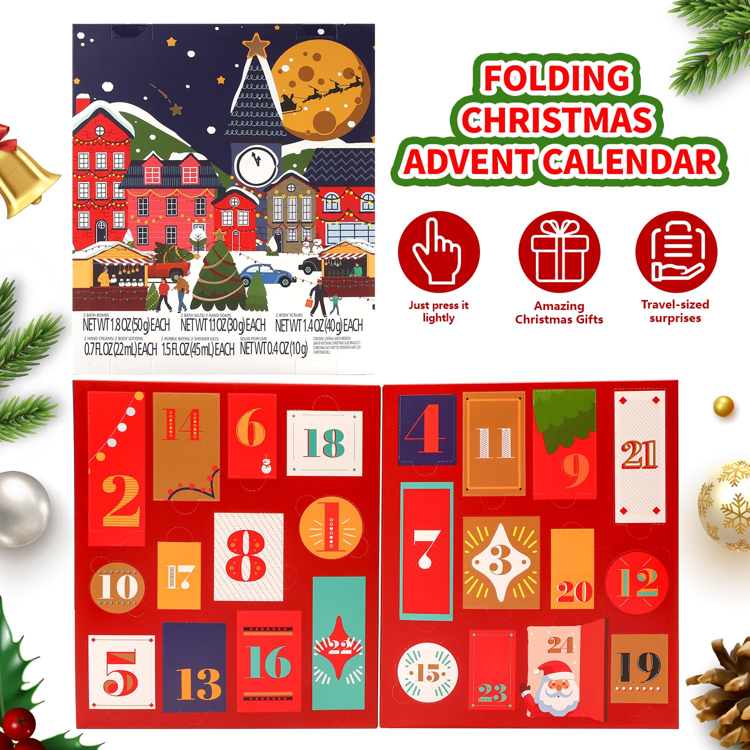 BODY & EARTH Regali di Natale per donne, set da 24 pezzi, set da bagno per Natale con confezione regalo, candela profumata, bagno di schiuma, decorazione natalizia, fidanzata, regalo natale donna