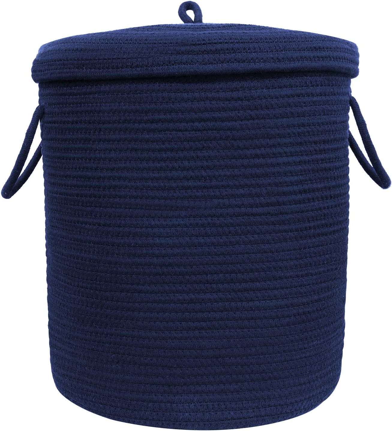 INDRESSME Hamper with lid 17.7" H x 15.7" D Navy Laundry Basket Woven Rope Basket