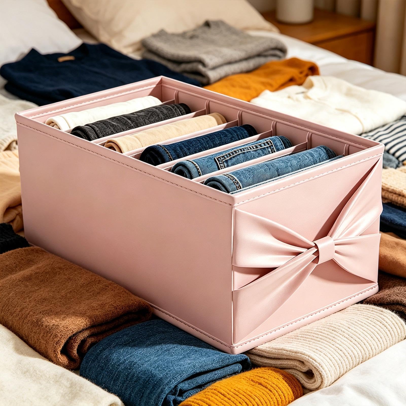Contenedor Organizador de Ropa Solución De Almacenaje Para Armario Con | Contenedor De Almacenamiento Para Ropa Para Vaqueros Camisas Pantalones Hogar Apartamento Dormitorio