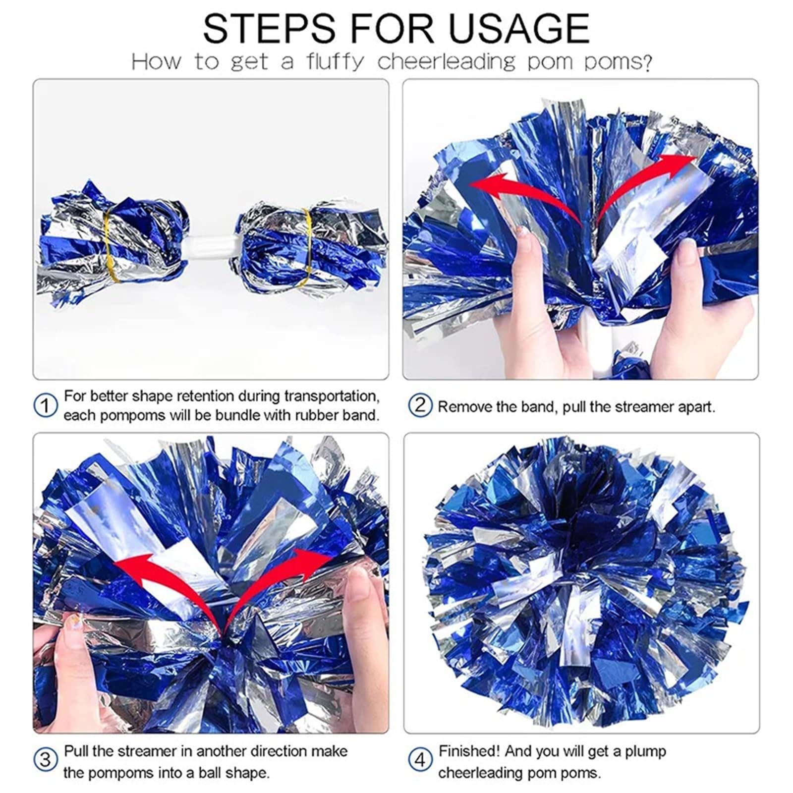 Lot de 10 pompons pom-pom girl 31 cm, style poignée, for sports d'équipe, jeu filles, grand match, acclamations, main, fleur Pour Cheerleading(Purple)