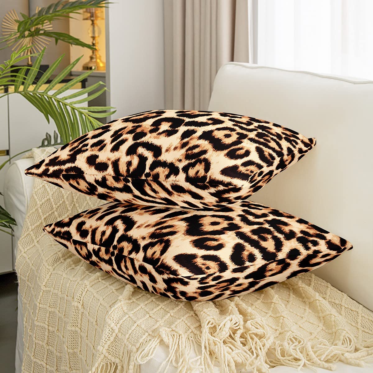 Leopard Print Throw Pillow Covers Set of 2 Soft Cheetah Pillow Cases Cushion Covers for Boys Girls Teens Animal Print Decor Pillow Cases Cushion Covers Women Men Safari Cushion Cases 16x16 Inch - Image 3
