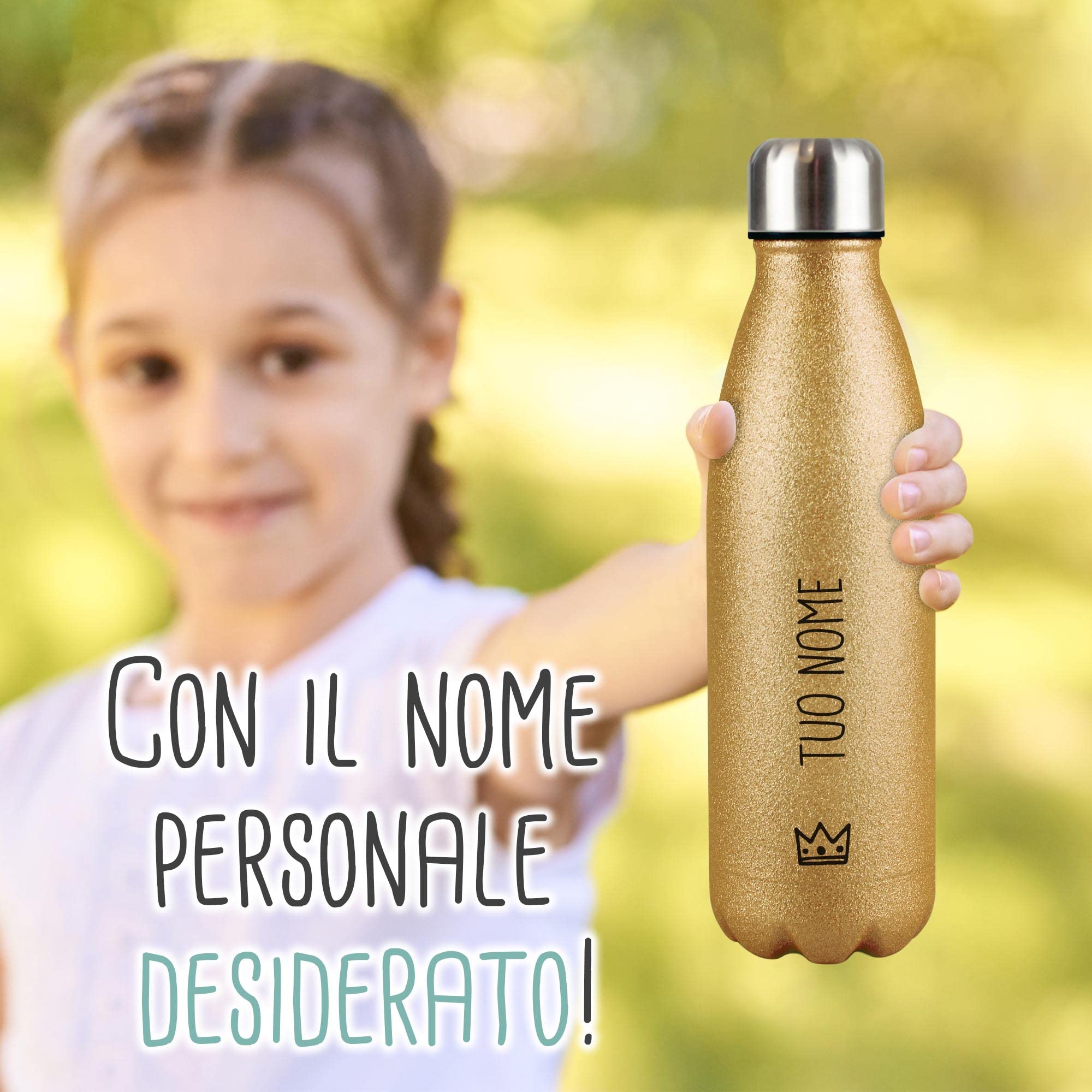 Thermos In Acciaio Inox Con Strass E Corona Regina – 500 Ml, Antiperdita, Regalo Per Donne E Ragazze (Nero)
