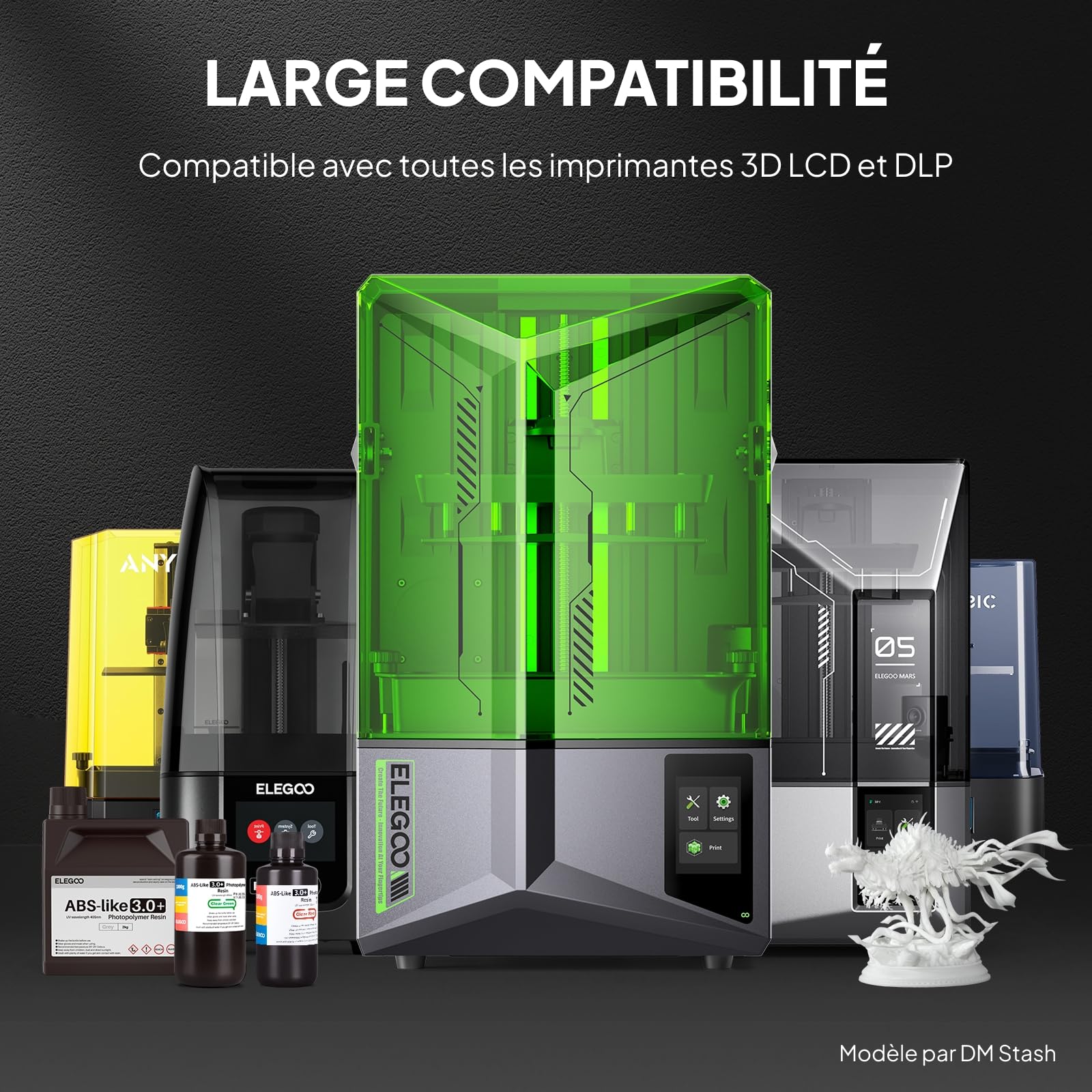 ELEGOO Résine ABS 3.0+, Noir 1000g, Résine Imprimante 3D Photopolymérisation Améliorée, Résistance à la Chaleur Supérieure, Durcissement Rapide, Haute Précision, Non Fragile