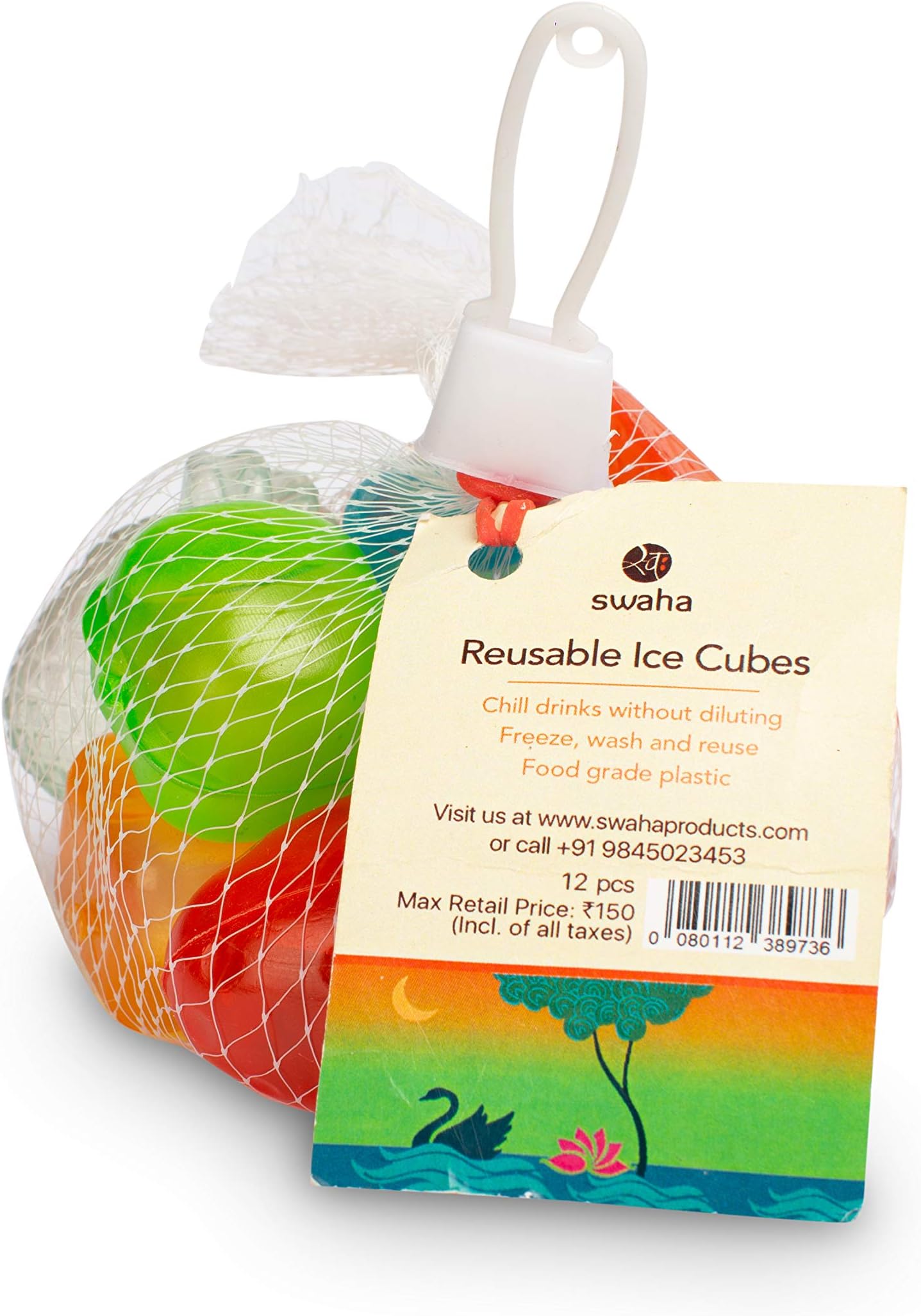 Swaha Reusable Ice Cubes (Set of 12), Reusable ice cubes for drinks, Multicolour - Pack of 1