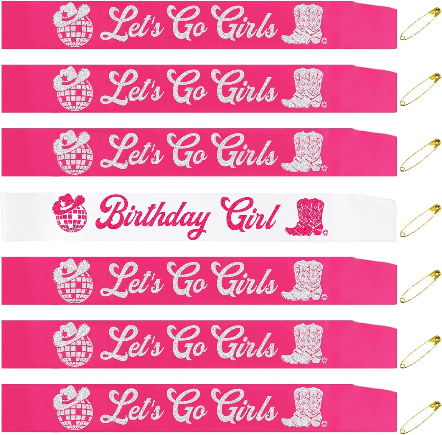 7 Pcs Hot Pink Birthday Girl Sashes for Women, Disco Cowgirl Birthday Squad Sash for Girls Western Cowgirl Theme Rodeo Queen Bday Party Supplies Decorations Gifts Jokes and Favors