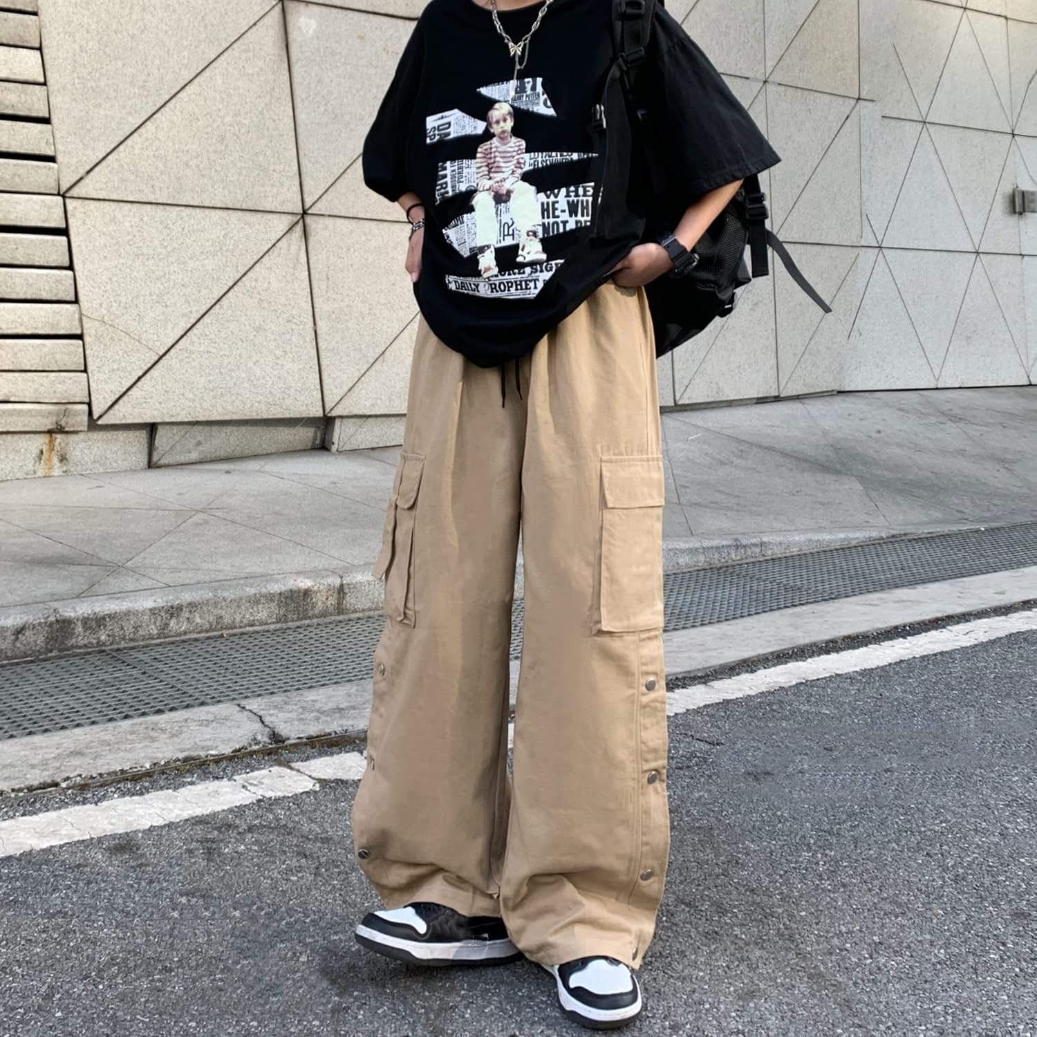 Linsennia Gothic Cargo Pants with Pockets for Men Women Girls Side Slit Baggy Streetwear Y2K Pants - Image 2