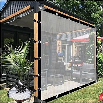 Outdoor Curtain Clear Tarps Waterproof 0.12mm Plastic Tarpaulin Partition Curtain for Pergola Garden Gazebos Patio,Customizable Color Clear, Size 6.56x13.12ft/2x4m
