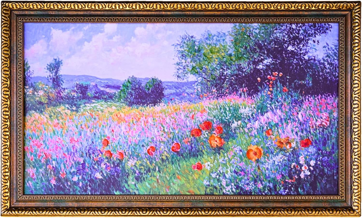 TAKORO Hand-Painted Textured Wildflower Field Canvas Art with Eco-Friendly Frame, Claude Monet Style Wall Decor OD Size 27"x16.75"