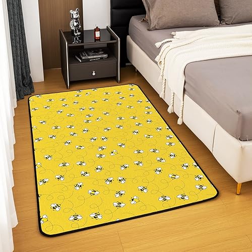 Miniatura 4 de Alfombra de área de abeja de 5 x 7 pies, alfombra Kawaii de animales para sala de estar, dormitorio, decoración de granja, decoración de animasl,