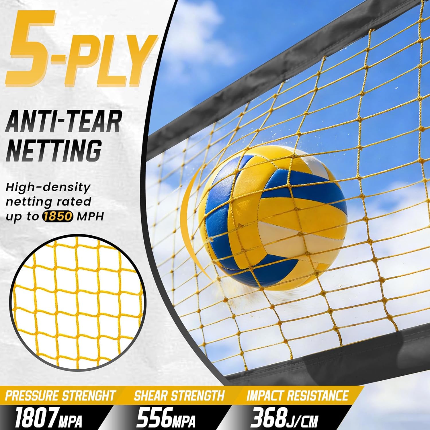MangoStar Volleyball Net, 12FT Portable Volleyball Net for Backyard Beach, Adjustable Height, Freestanding Volleyball Net with Carry Bag for Indoor&Outdoor, Professional Net for Hitting&Serving