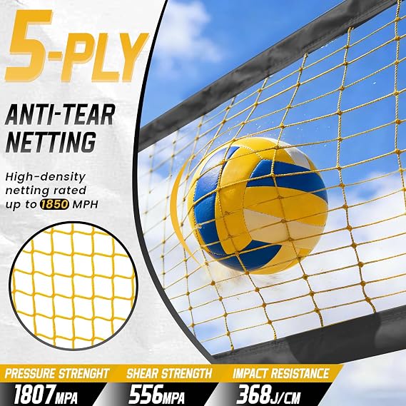 MangoStar Volleyball Net, 12ft/20ft Portable Volleyball Net for Backyard Beach, Adjustable Height, Freestanding Volleyball Net with Carry Bag for Indoor&Outdoor, Professional Net for Hitting&Serving