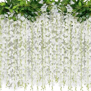 2 Pack 20 Branches Wisteria Hanging Flowers 6 Feet Artificial White Wisteria Vine Silk Flowers Garland for Wedding Arch Party Garden Home Decor White
