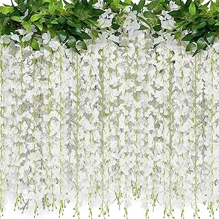 Lot de 2 glycines artificielles à suspendre avec 20 branches de glycine blanche de 1,8 m pour arche de mariage, fête, jardin, décoration d'intérieur (blanc)