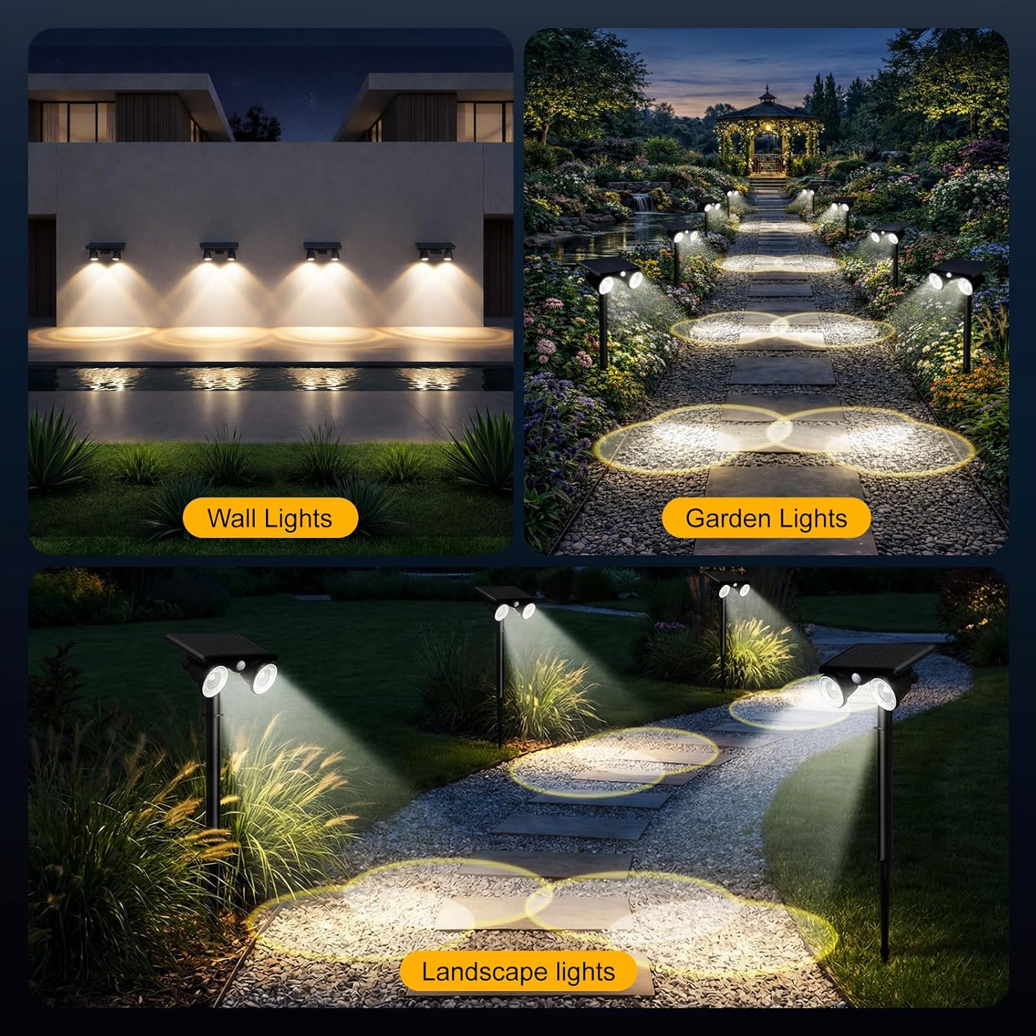 Solar Spot Lights Outdoor Waterproof 2Pack,2 Modes Motion Sensor Landscape Lighting for Outside Yard Garden Pathway,2-in-1 Wall&Spot LED Lights with 360° Adjustable Dual Heads(Cool White)