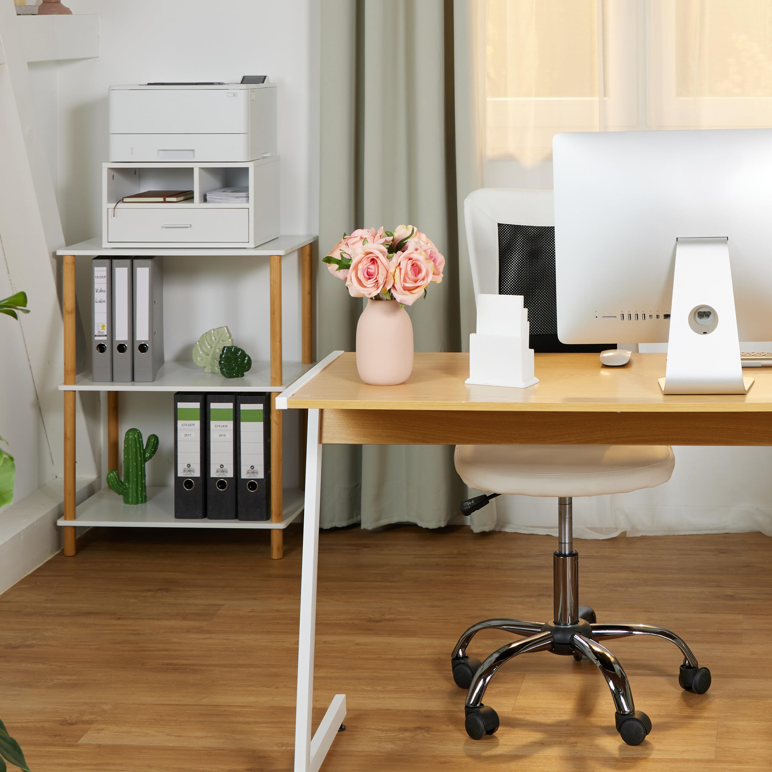 Relaxdays Supporto per Stampante con Cassetto e 2 Scomparti, Organizer Scrivania Portastampanti, HLP 22x40x30 cm, Bianco