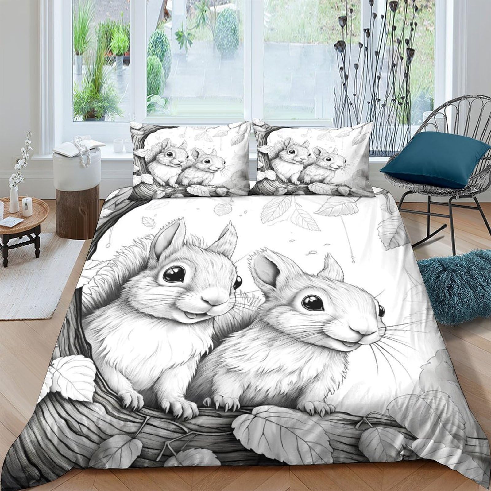 Ctjqhvkz Style-7 3D Printed Rabbit Woodland Fitted Sheet Microfiber Soft Breathable Forest Animal Bed Cover For Bedroom Guest Room Decor Single（135X200cm）