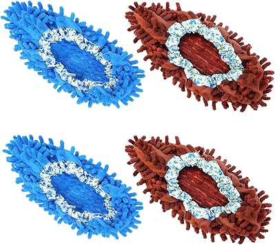 4 Pcs 2 Pairs Shoes Cover Dust Duster, Microfiber Dust Mops, Multi Function Reusable Mop Slippers, Multi Purpose Floor Cleaning Shoes for Bathroom, Office, Kitchen, House Polishing Cleaning