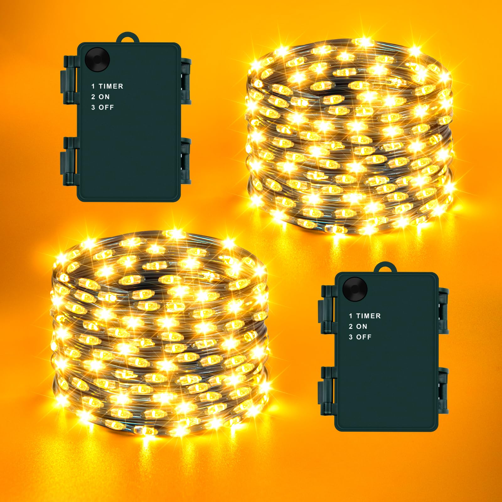 Christmas Lights Outdoor, Total 10M 100LED Warm White Battery Fairy Lights