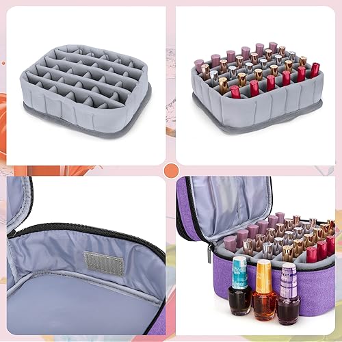 Vista 4 de LUXJA Nail Polish Carrying Case - Holds 30 Bottles (15ml - 0.5 fl.oz), Double-layer Organizer for Nail Polish and Manicure Set, Purple (Bag Only)
