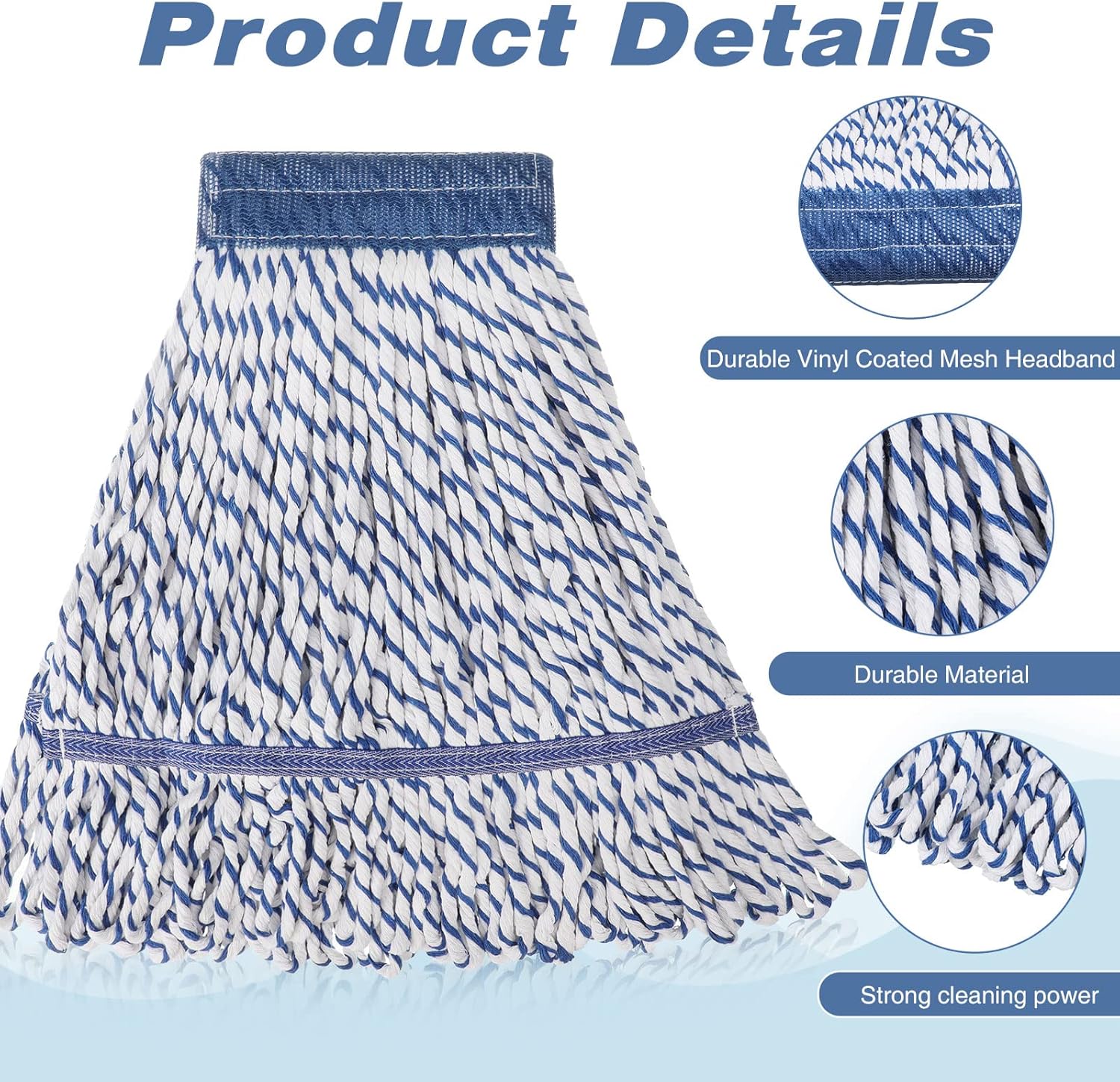 Nuogo 10 Pcs Commercial Mop Head Replacement Floor Cleaning Wet Heavy Duty Commercial Mop Refills General Cleaning(27.6 Inch,White, Blue)