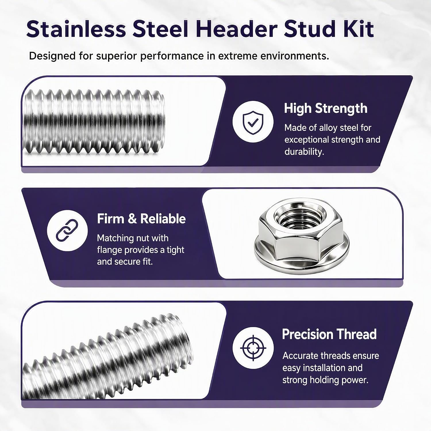 Stainless Steel LS Header Stud Kit,M8 Exhaust Manifold Studs Fit Chevy Gen3 Gen4 LSX LS1 LS2 LS3 LS6 LS7 4.8 5.3 6.0 6.2L Vortec Truck Engines