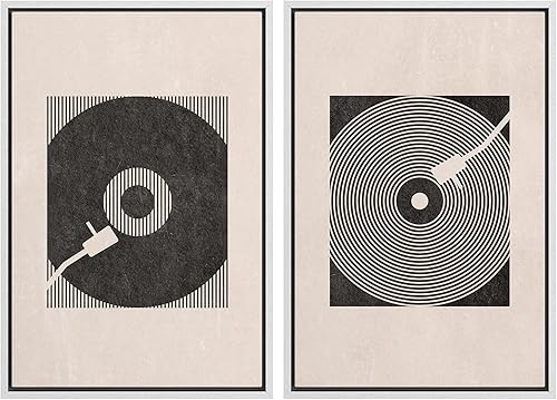 Miniatura 163 de SIGNLEADER Lienzo enmarcado para pared, juego de arte geométrico de mediados de siglo, formas de tocadiscos de música, ilustraciones abstractas,