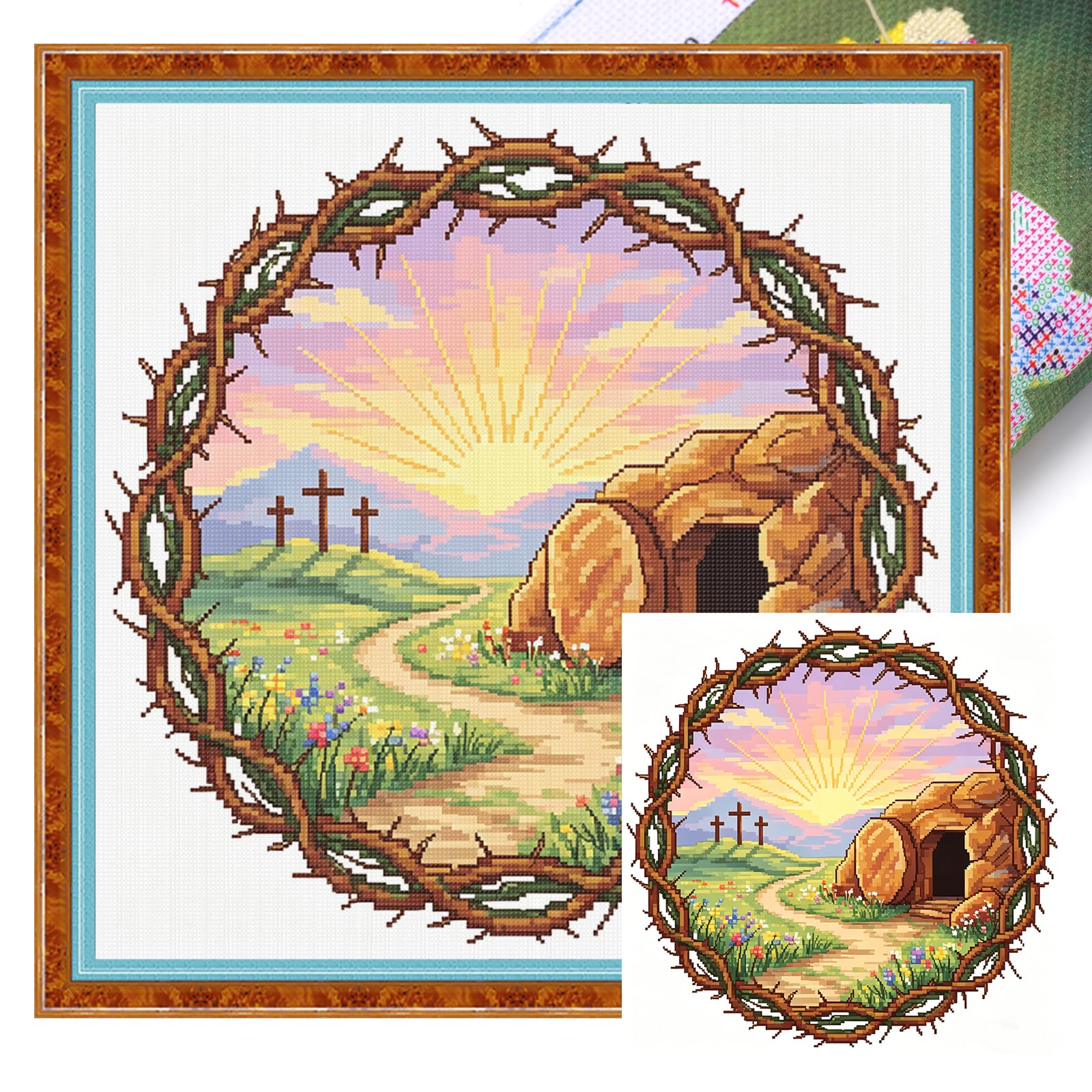 POETRYDRAW Thorny Landscape 14CT DIY Embroidery Kit 11.81x11.81 inch Cross Stitch Art & Crafts for Beginners Adults Home Decor