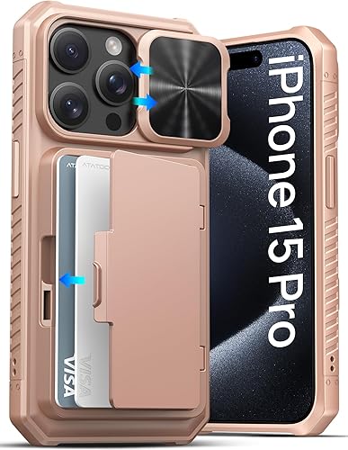 Miniatura 67 de ATATOO Funda para iPhone 16 con tarjetero (almacena 3-5 tarjetas) [bloqueo RFID] y funda para cámara deslizante, protección de grado militar, funda