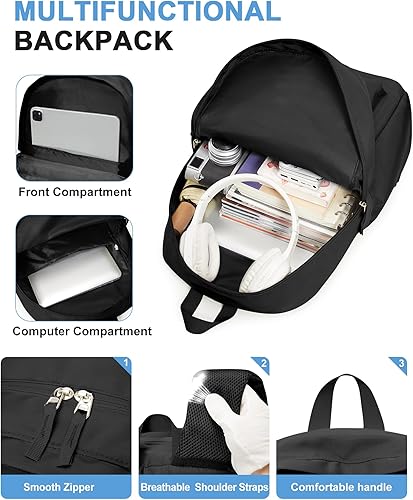 Miniatura 5 de VGCUB Mochilas escolares con libros, bolsa de viaje, mochilas escolares para niñas, mochila estética ligera para escuela, niñas y niños, a3-Negro,