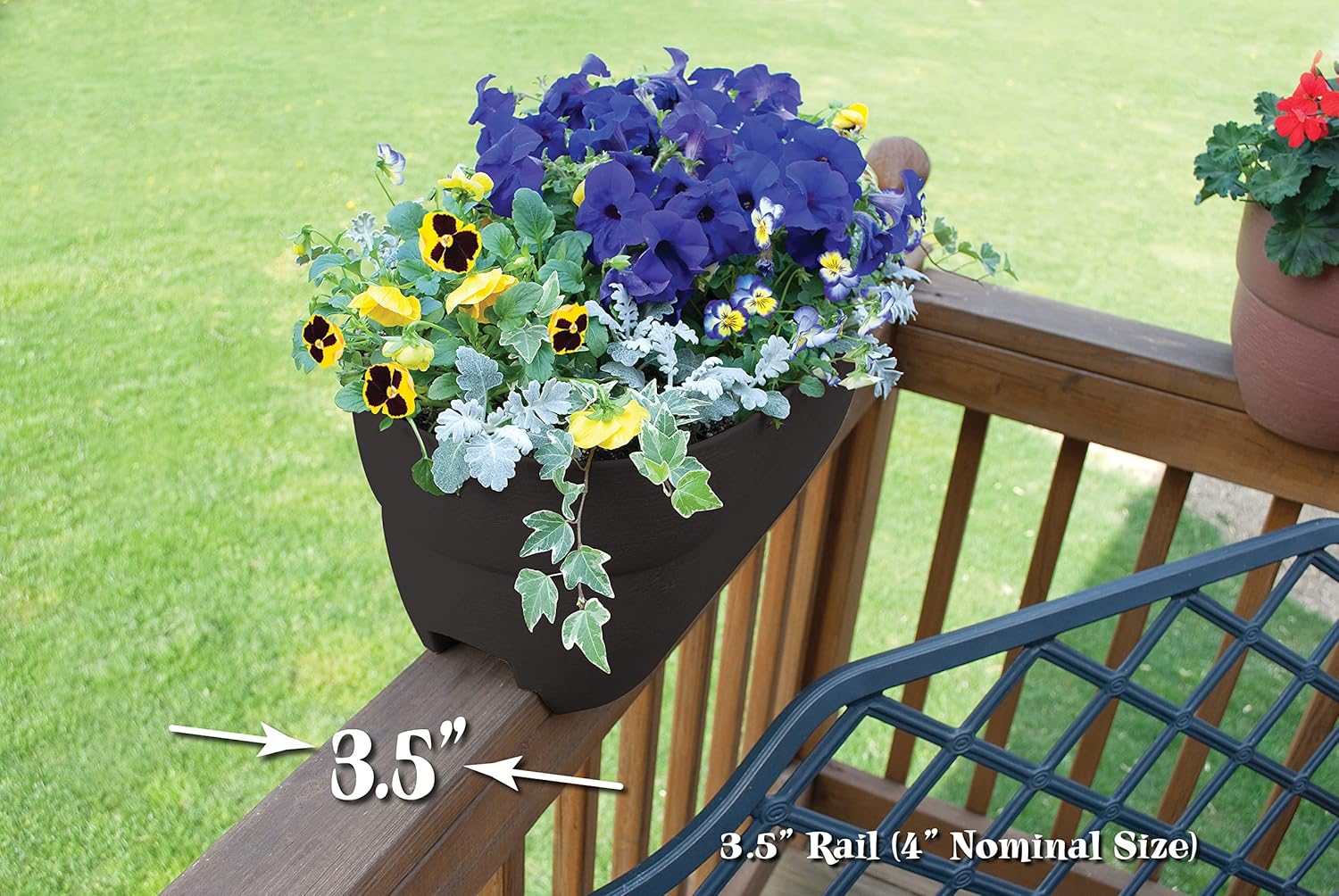 Bloomers Railing Planter with Drainage Holes – 24" Weatherproof Resin Planter – Charcoal